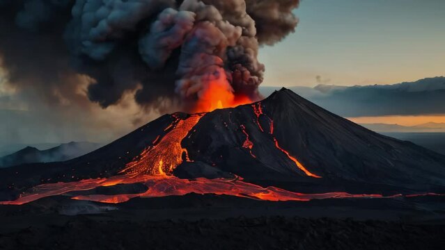 Volcanic eruption and fiery lava