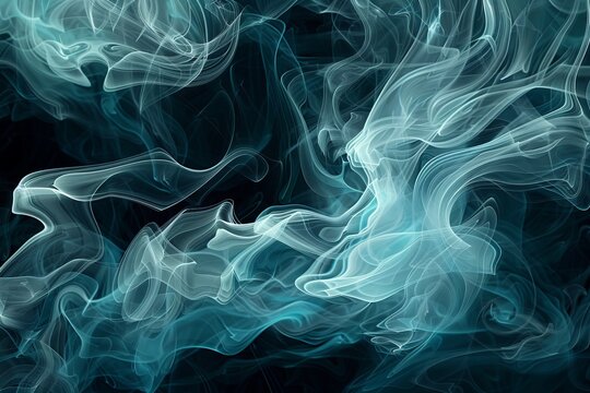 An image of bluish white smoke on a black background. Cold steam in the dark. Suitable for background and backdrop, AI Generated