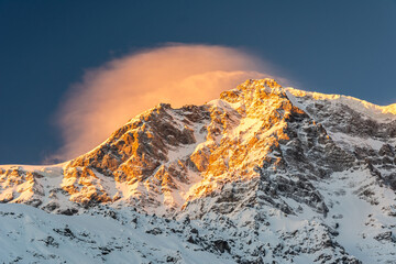 The Majestic Ortler Mountain in the European Alps at Sunrise