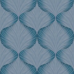 Seamless pattern in Art Deco style with leaves in blue shades. Suitable for interior, wallpaper, fabrics, clothing, stationery.