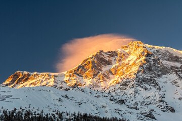The Majestic Ortler Mountain Range in the European Alps during Beautiful Sunrise