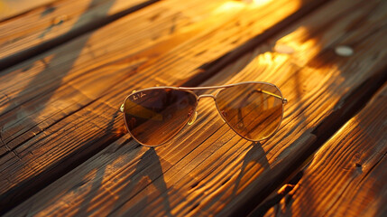 pair of aviator sunglasses on a wooden table