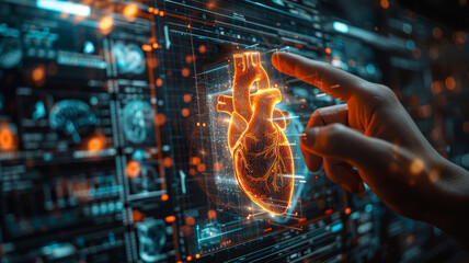 Obraz premium Futuristic cardiology: AI, digital healthcare, innovation,generative ai