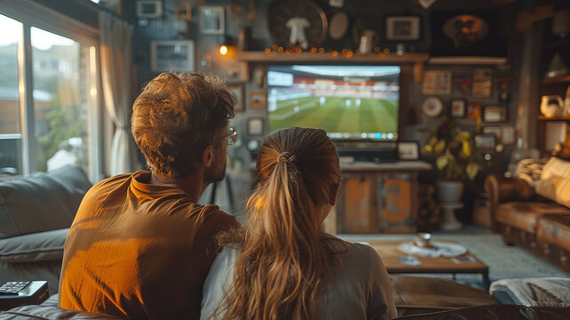 an English family watching english premier league soccer in their living room ,generative ai.