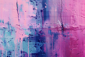 Old oil painted Peeling wall. Colorful drips, flows and streaks of paint. Abstract textured...