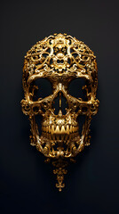 Gold skull on black background - obrazy, fototapety, plakaty