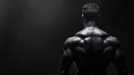 Espalda de un deportista musculoso - obrazy, fototapety, plakaty