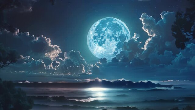 the moon covered by the moon, nature, beautiful, cartoon and anime style	