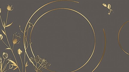 Illustration floral hand drawn elegant style with gold color on grey background. AI generated image