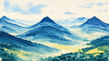light watercolor of high mountains. Watercolor illustration, AI Generated