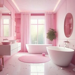 Pink interior, Modern interior design, 3D illustration - obrazy, fototapety, plakaty