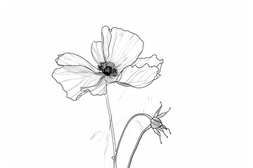 This delicate single-line drawing portrays a poppy in bloom, capturing the essence of the flower with a graceful and minimalist touch.