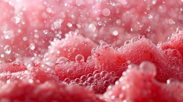 Red Sponge with Soap Bubbles