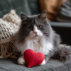 Fluffy Cat with Heart Toy