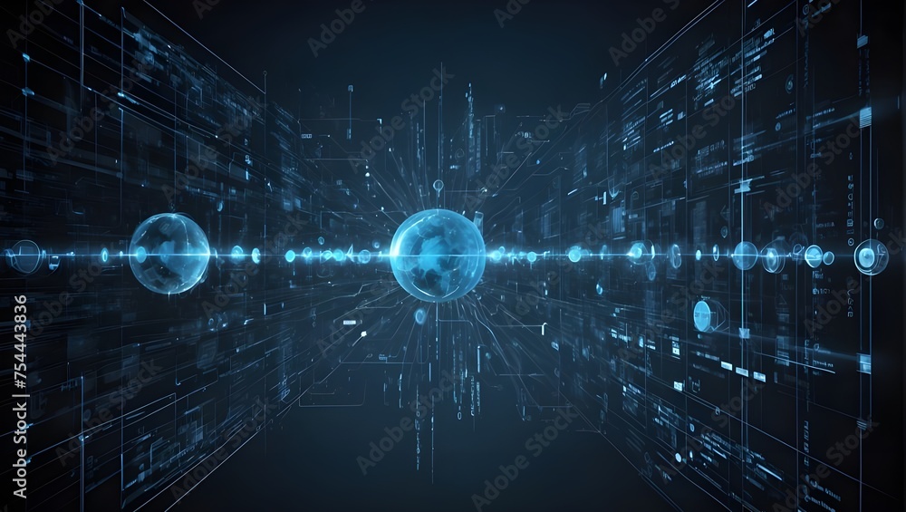 Poster interconnected digital landscape: a futuristic depiction of data transfer and communication in an in