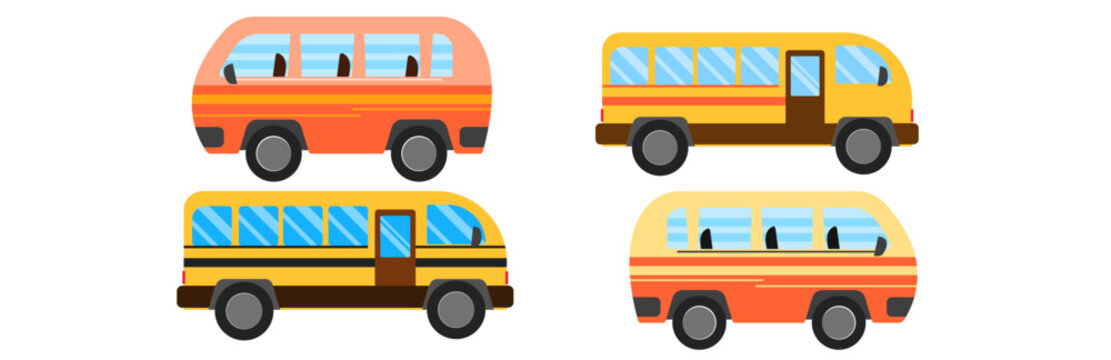 Set of simple vintage minibus isolated on white background.vector illustration.