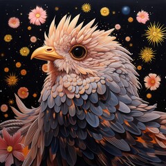 The feathers and beak of a chick in stunning detail cosmos 3d acrylic painting