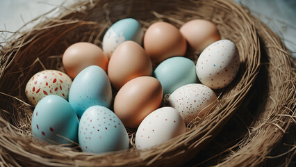 basket full of painted easter eggs