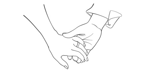 Line art vector illustration of a couple hands