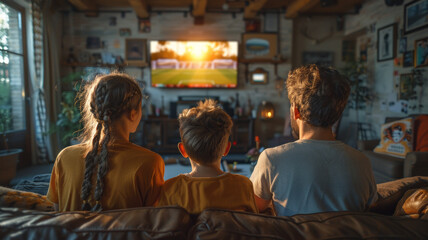 an English family watching english premier league soccer in their living room ,generative ai.
