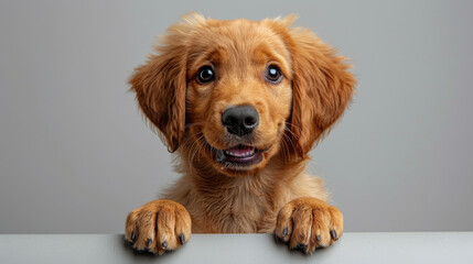 Cute Golden Retriever, its big eyes gleaming. Isolated on white background.