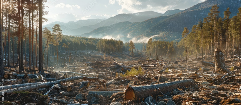 Poster the forest is densely populated with dead trees