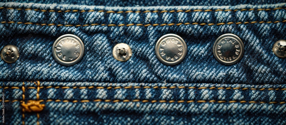 Poster close-up of a pair of jeans featuring a pocket with buttons on the front.