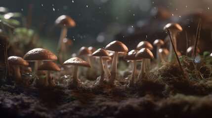 Fototapeta na wymiar An inventive eco-proposal: New mushrooms or lush foliage in the soil