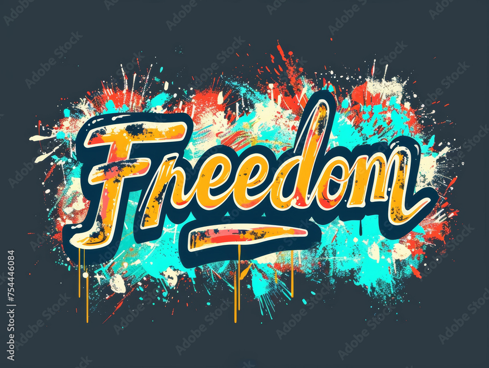 Wall mural a colorful graffiti of the word freedom - Wall murals
