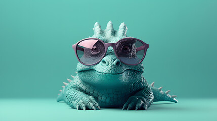 Artistic animal concept. with a place for text. Dragon wearing sunglass shade glasses - obrazy, fototapety, plakaty