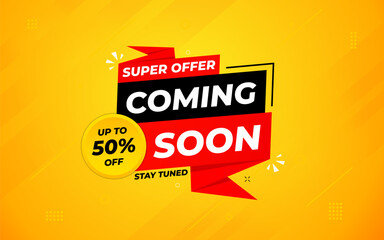 Coming Soon Sale Banner vector template. Grand Opening vector graphic element. Super shop label Promo design. Product opening festival background collection.