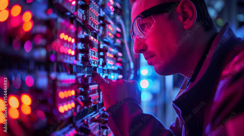 Aufkleber quantum computing engineer at work, futuristic and high-tech concept
