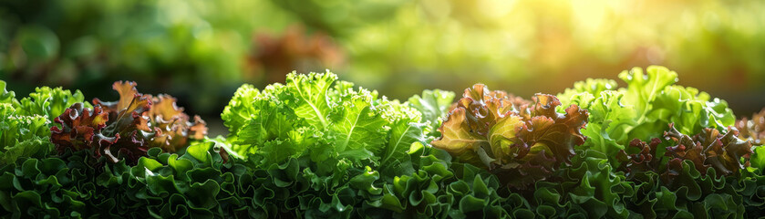 Vibrant close-up image of hydroponically cultivated vegetables in a smart organic farm, emphasizing the meticulous attention and care provided by farmers for sustainable agriculture - obrazy, fototapety, plakaty