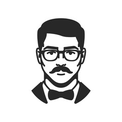 Man portrait logo design. Gentlemen logo. Handsome man. Stylish mustachioed sir with glasses