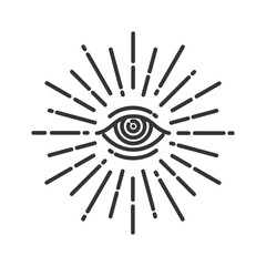 Providence illuminati eye. Esoteric occult symbols, mason tattoos with all seeing eye of God vector sketches, engraved magic triangle, glory and light rays. Freemasonry, spiritual and alchemy signs