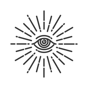 Providence illuminati eye. Esoteric occult symbols, mason tattoos with all seeing eye of God vector sketches, engraved magic triangle, glory and light rays. Freemasonry, spiritual and alchemy signs