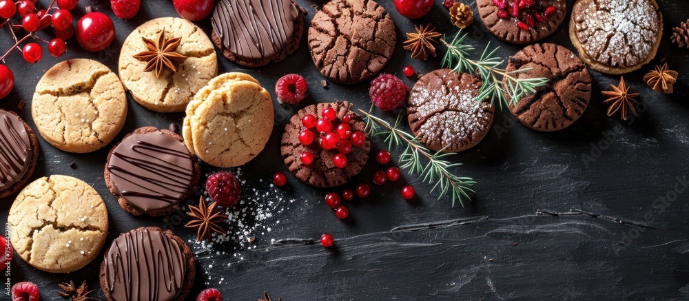 Poster a table displaying an assortment of cookies covered in colorful frosting, creating a sweet and tempt