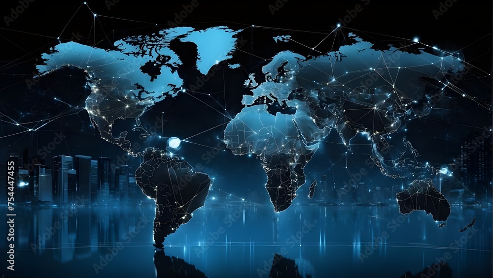 Poster intricate network of global communication: a digital interface depicting the exchange of information