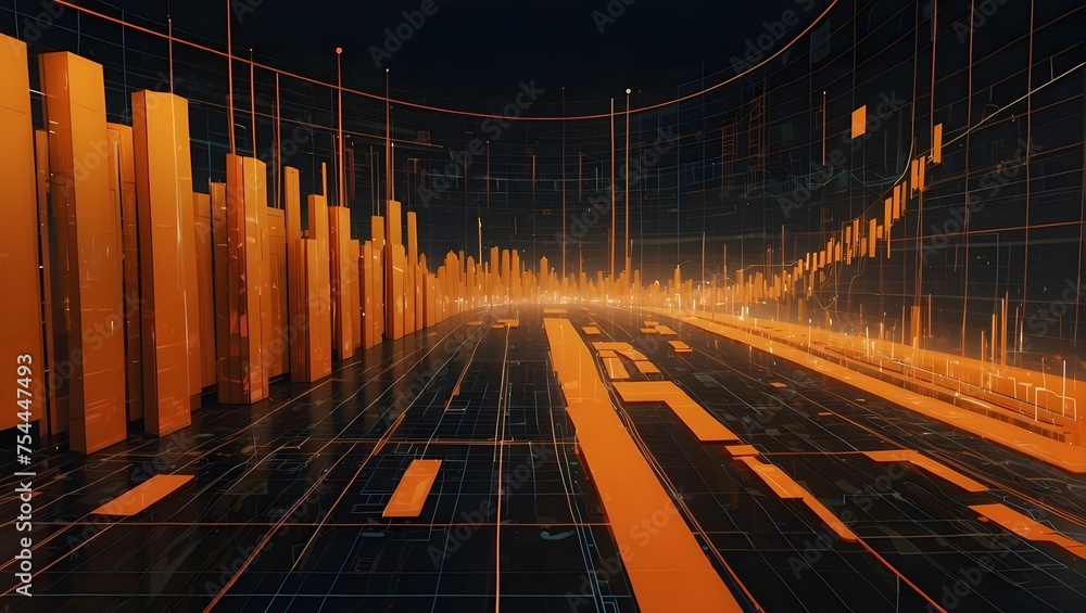 Poster decoding the market: a futuristic visualization of financial data analytics, representing the intric