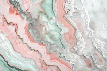 Rideaux occultants Cristaux Ethereal marble texture with pink, white, green, and silver hues.