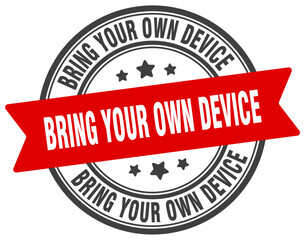 bring your own device stamp. bring your own device label on transparent background. round sign