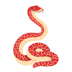 Fototapeta premium Chinese oriental Snake zodiac sign, simple cartoon cute illustration.. Red and white skin. Isolated design element for Chinese New Year 2025.