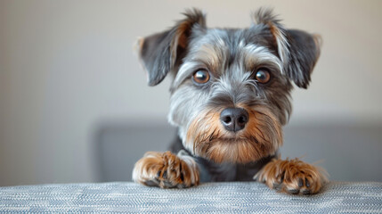 Cute Miniature Schnauzer, its big eyes gleaming. Mini Schnauzer breed. Isolated on white background.