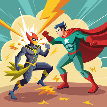 Epic battle between superhero and villain. illustration of eps 10 format