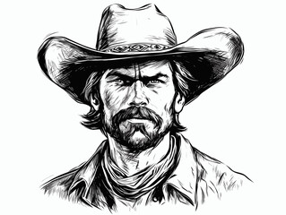 simple Vector in modern thin line style of art of cowboy