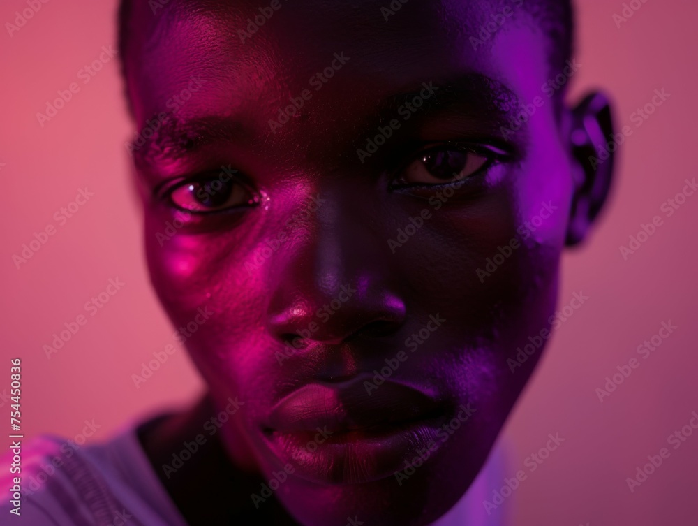 Poster a man with a dark complexion is looking at the camera. the image has a moody and mysterious feel to 