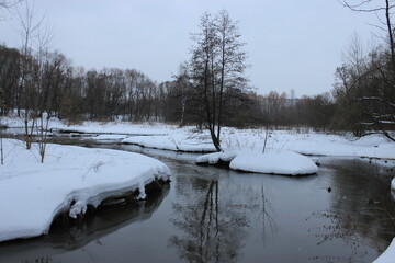 Winter. View of the river in the city park.Moscow. Russia.