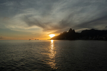 Aerial view of Rio de Janeiro Dois Irmaos during summer sunset.