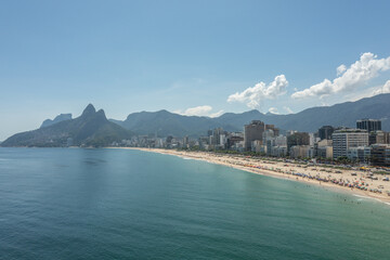 Drone, aerial view of Rio de Janeiro, Ipanema and Leblon beach during summer.