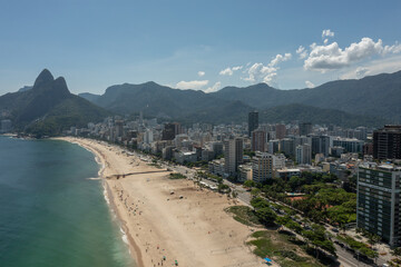 Ipanema and Leblon beach aerial view from a drone during sunny summer day.
